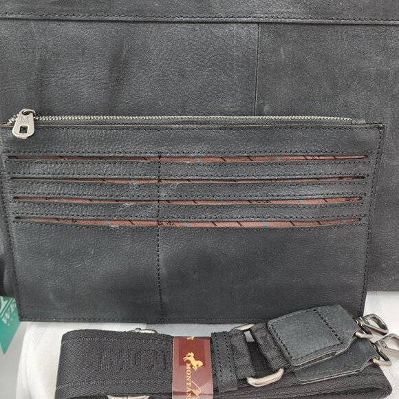 MONTANA WEST Black Genuine Leather Laptop Case Tote & Wristlet Set NWT - Picture 7 of 9